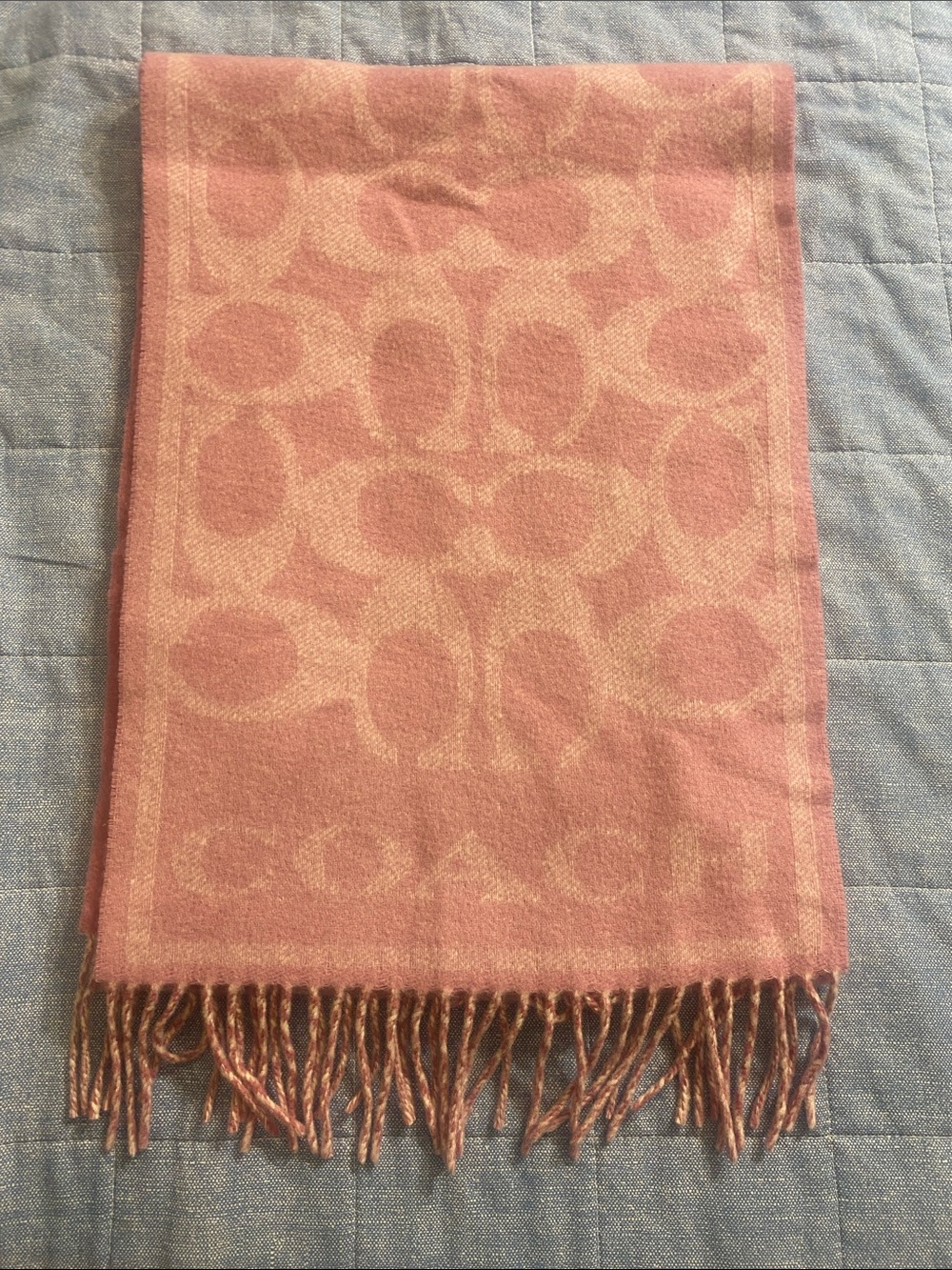 COACH Pink C Signature 100 % Cashmere Fringe Scarf